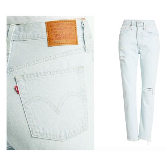 New Levi's 501S Straigt Leg Jeans distressed finish 32x28 ankle - Picture 2 of 6